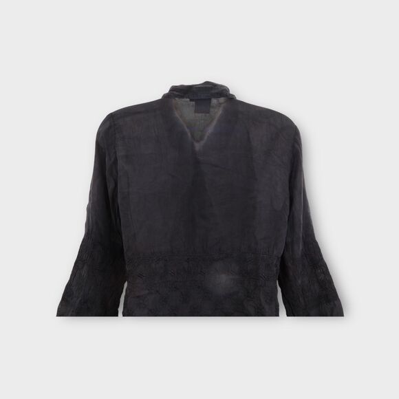 Johnny Was Button Down Shirt Womens Small Black Rayon Embroidered Top Blouse VTG - Picture 6 of 10